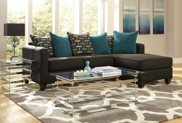 7830 Sofa with Reversible Chaise  - Black and Blue